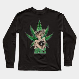 Aries Weed Shirt, Zodiac Cannabis, Aries Marijuana Shirt, Aries Gift, Aries Zodiac tee, Aries tee, zodiac birthday gift Long Sleeve T-Shirt